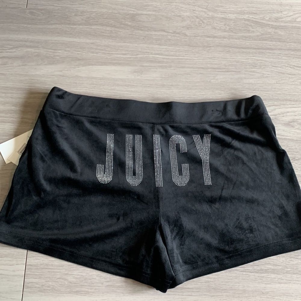 Juicy Couture Big Bling Velour Track Shorts Women's sz XXL Black Y2k Rhinestone